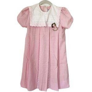 Vintage 70s 80s Jayne Copeland Schoolgirl Dress Bib Pleated Size 10 Baby Pink